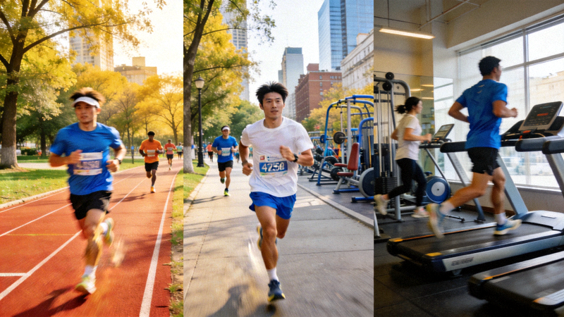 线上马拉松赛事现场，跑者们在各自的地点进行比赛